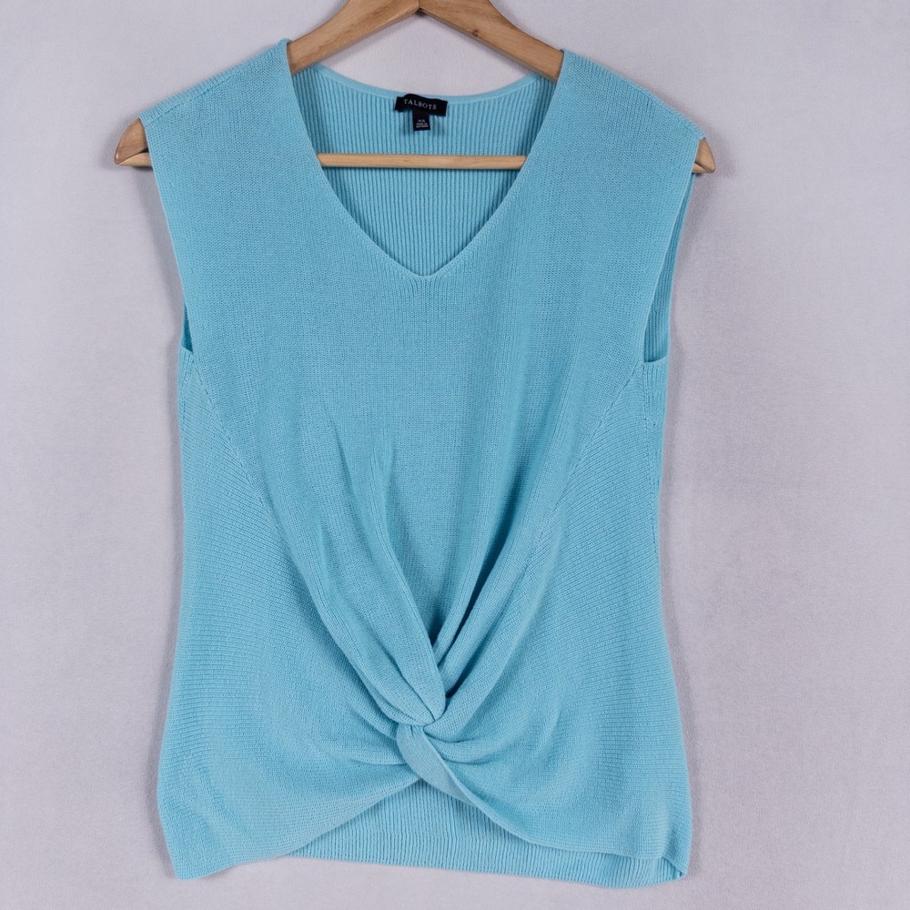 Talbots Sweater Womens XS Blue Twist Front Cotton Cotton Tencel Sleeveless Top